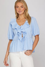 Load image into Gallery viewer, Baby blue gingham print tie detail top
