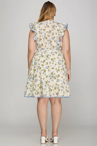 Plus Layla- FLUTTER SLEEVE WOVEN FLORAL PRINT Dress