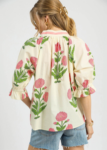 JENN- Umgee Limited edition cream mix printed V neck top #221