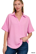 Mauve woven basic collar neck top