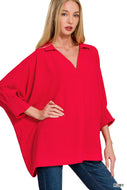 Ruby AIRFLOW COLLAR TEE WITH SMOCKED SLEEVE