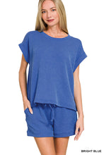 Load image into Gallery viewer, Two piece raised ribbed bright blue  shorts set
