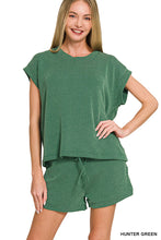 Load image into Gallery viewer, Two piece raised ribbed hunter green shorts set
