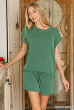 Load image into Gallery viewer, Two piece raised ribbed hunter green shorts set

