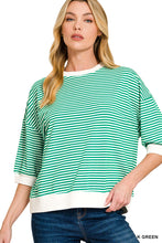 Load image into Gallery viewer, Kelly Green STRIPED CONTRAST TRIM RIB BANDED TOP

