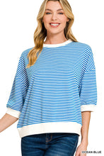Load image into Gallery viewer, Ocean blue STRIPED CONTRAST TRIM RIB BANDED TOP
