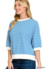 Load image into Gallery viewer, Ocean blue STRIPED CONTRAST TRIM RIB BANDED TOP
