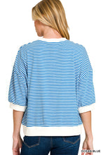 Load image into Gallery viewer, Ocean blue STRIPED CONTRAST TRIM RIB BANDED TOP
