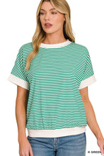Load image into Gallery viewer, Kelly Green STRIPE CONTRAST TRIM RIB BANDED TOP
