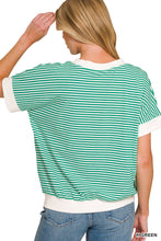 Load image into Gallery viewer, Kelly Green STRIPE CONTRAST TRIM RIB BANDED TOP
