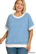 Ocean Blue STRIPE CONTRAST TRIM RIB BANDED TOP