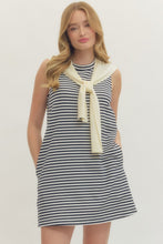 Load image into Gallery viewer, Striped knit scarf detail sleeveless mini dress
