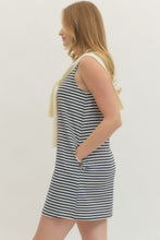 Load image into Gallery viewer, Striped knit scarf detail sleeveless mini dress

