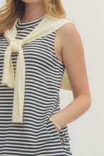 Load image into Gallery viewer, Striped knit scarf detail sleeveless mini dress
