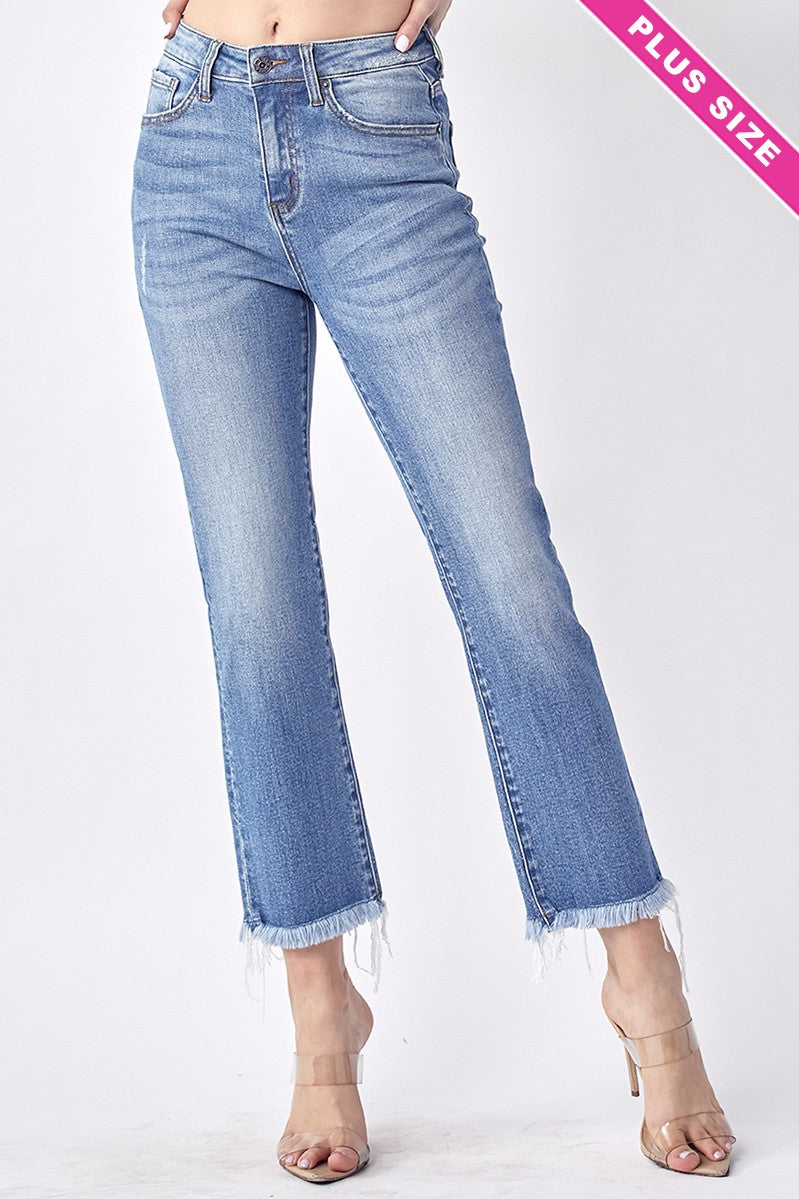 Risen High Rise Raw Hem Straight Leg outlet Jean