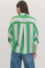 Load image into Gallery viewer, Plus size cream and Kelly green Striped button down top
