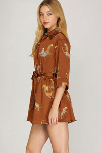 BRIE- Toffee leopard print silk lined romper