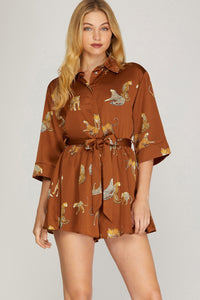 BRIE- Toffee leopard print silk lined romper