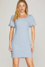 Load image into Gallery viewer, SUNNY- Powder Blue textured bubble sleeve dress
