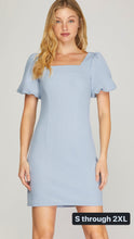 Load image into Gallery viewer, SUNNY- Powder Blue textured bubble sleeve dress
