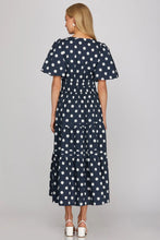 Load image into Gallery viewer, Navy elastic waist polka dot dress
