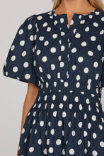 Load image into Gallery viewer, Navy elastic waist polka dot dress
