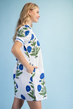 Load image into Gallery viewer, Blue Floral print notch neck dress
