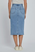 Load image into Gallery viewer, CELLO- Medium wash midi length front slit denim skirt
