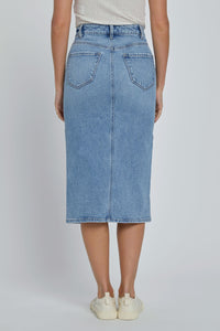 CELLO- Medium wash midi length front slit denim skirt