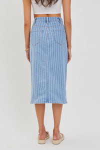 CELLO- High Waist striped midi length front slit denim skirt