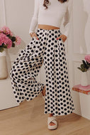 Polka dot wide leg elastic waist cropped trouser
