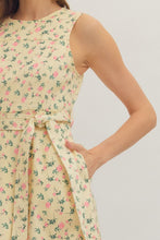 Load image into Gallery viewer, Buttery yellow mini floral denim dress
