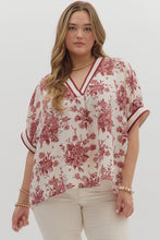 Load image into Gallery viewer, Plus Azaya- Burgundy botanical print oversized dolman sleeve top
