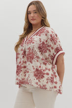 Load image into Gallery viewer, Plus Azaya- Burgundy botanical print oversized dolman sleeve top
