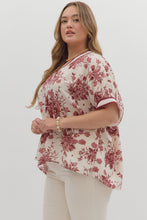 Load image into Gallery viewer, Plus Azaya- Burgundy botanical print oversized dolman sleeve top
