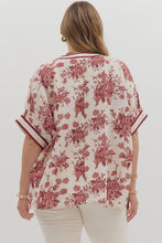 Load image into Gallery viewer, Plus Azaya- Burgundy botanical print oversized dolman sleeve top
