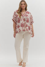 Load image into Gallery viewer, Plus Azaya- Burgundy botanical print oversized dolman sleeve top
