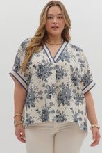 Load image into Gallery viewer, Plus Azaya- Blue botanical print oversized dolman sleeve top
