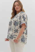 Load image into Gallery viewer, Plus Azaya- Blue botanical print oversized dolman sleeve top
