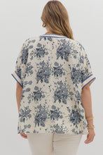 Load image into Gallery viewer, Plus Azaya- Blue botanical print oversized dolman sleeve top
