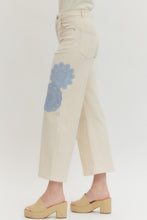 Load image into Gallery viewer, Cream wide leg jeans with crochet applique contrast details
