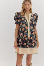 Load image into Gallery viewer, Floral garden- Floral print short puff sleeve striped hem dress
