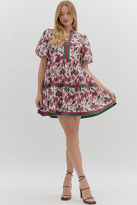 Paris- Multicolor floral print contrast hem dress