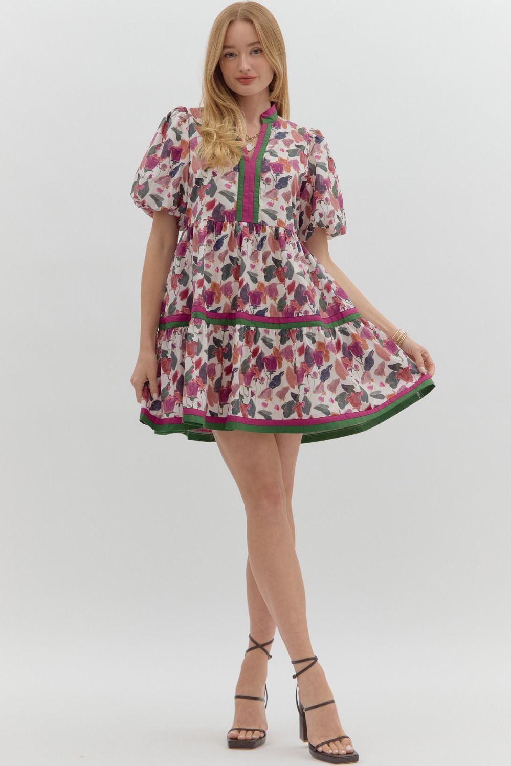 Paris- Multicolor floral print contrast hem dress