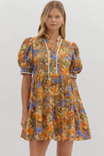 Load image into Gallery viewer, Fall Garden- Multicolor puff sleeve mini dress
