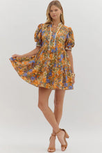 Load image into Gallery viewer, Fall Garden- Multicolor puff sleeve mini dress
