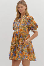 Load image into Gallery viewer, Fall Garden- Multicolor puff sleeve mini dress
