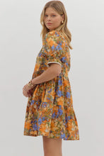 Load image into Gallery viewer, Fall Garden- Multicolor puff sleeve mini dress
