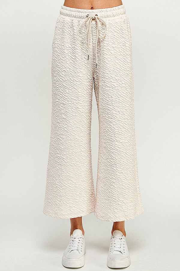 PLUS TIA- Oatmeal wide leg textured cropped pants