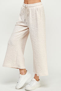 PLUS TIA- Oatmeal wide leg textured cropped pants